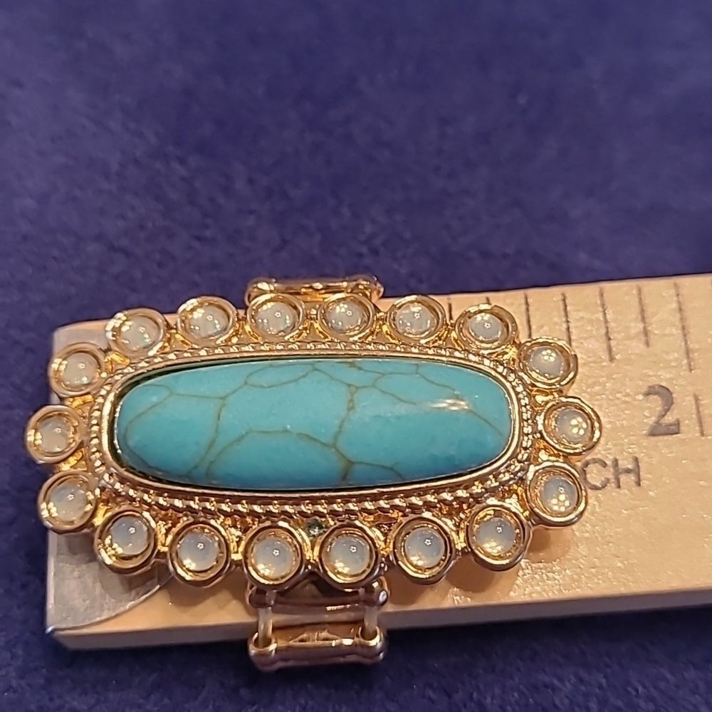 Turquoise adjustable size ring with filigree inlaid with moonstone